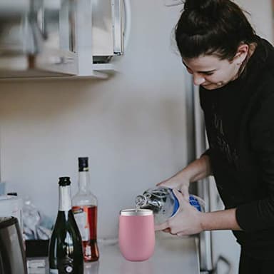 MEWAY Stemless 12oz Wine Tumbler Glasses with Lid -Insulated Double Wall Vacuum Stainless Steel Travel Tumbler with Straw,for Woman Under 10 dollars (Pink,1) - Image 5