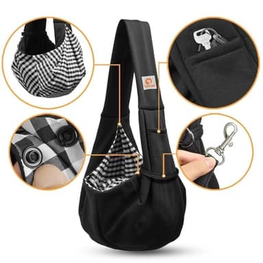 Tomkas Small Dog Sling Carrier - Classic Pocket & Classic Strap - for 3-10 lbs Pets(Black) - Image 4