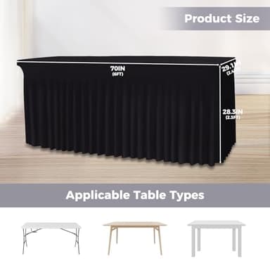 Babenest 1Pack 6FT Black Spandex Table Skirt for Rectangle Tables, Wrinkle Resistant RufflesTable Cover for Trade Show, Parties, Birthday, Wedding, Banquets - Image 3