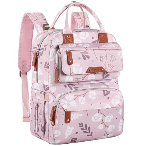 Diaper Bag Backpack for Baby Girl, Multifunction Waterproof Diaper Bag for Mom Dad, Large Pink Floral Baby Diaper Bags, Baby Essentials Travel Bag with Stroller Straps, Large Capacity, Stylish - Image 1