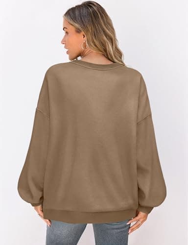 UEU Womens Crewneck Pullover Tops Long Sleeve Shirts Oversized Sweatshirts 2024 Fall Clothes Milk Coffee X-Large - Image 5