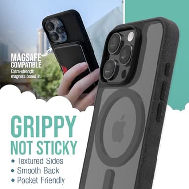 Smartish® iPhone 16 Pro Magnetic Case - Gripmunk Compatible with MagSafe [Lightweight + Protective] Slim & Thin Grip Cover with Microfiber Lining for Apple iPhone 16 Pro - Clearly Black - Image 2
