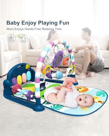 dearlomum Baby Play Mat Gym, Funny Play Piano Tummy Time Activity Mat with 5 Infant Sensory Toys, Music and Lights, Boy & Girl Gifts for Newborns 0 to 3 6 9 12 Months（New Blue） - Image 4