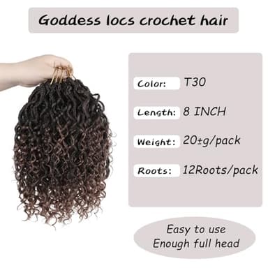 Vemet Goddess Locs Crochet Hair,8 Inch 9 Packs Faux Locs Synthetic Crochet Hair for Black Women, Boho Style Pre looped crochet with Curly Ends - Image 4
