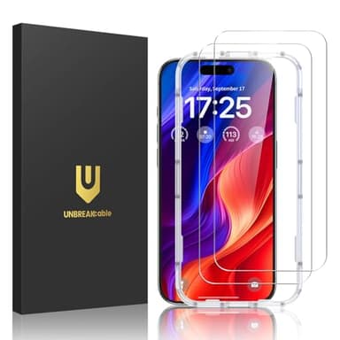 UNBREAKcable 2-Pack Screen Protector for iPhone 16, Double Shatterproof Tempered Glass [Easy Installation Frame] [9H Hardness] [99.99% HD Clear] [Case Friendly] for Apple iPhone 16 6.1 inch - Image 1
