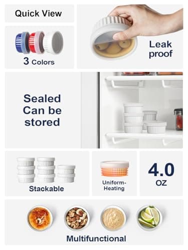 LE TAUCI Ramekins with Silicone Lids, 4 OZ Ceramic Soufflé Dishes, Ramekin Bowls for Crème Brûlée, Dessert, Dips, Oven & Microwave Safe, Set of 4, White - Image 3