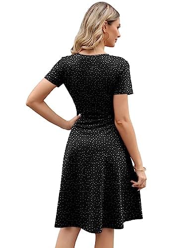 Women's Elegant Vintage 50s Office Casual Floral Print Work Party A-Line Swing Dress with Pockets 162 (XXL, Black Dot) - Image 2