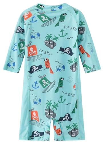 Toddler Baby Boys Swimsuit Rashguard One Piece Zipper Bathing Suit with Sun Hat Infant Swimwear Sunsuit UPF 50+（Pirate，18-24 Months） - Image 4