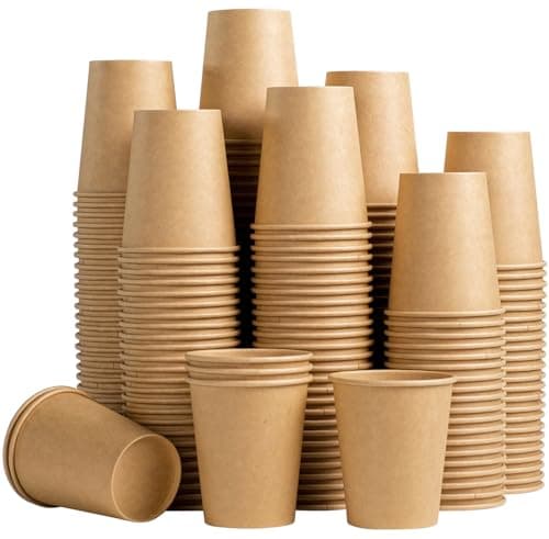 Lamosi 200 Pack 8 oz Kraft Paper Cups, Brown Disposable Paper Coffee Cups, Unbleached Paper Cups for Hot/Cold Beverage Party Home Office - Image 1