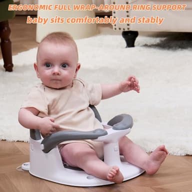 LDIIDII Baby Bath Seat for Babies 6 Months & Up Sitting Up,Infant Bath Seat with Temperature Alert+Open Backrest+on/Off Armrest,Toddler Bath seat Baby Bath Chair for Bathtub,Tub,Sink Grey - Image 5