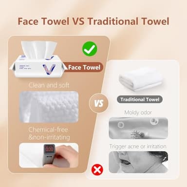 vuacepe Face Towels Disposable Cotton Facial Towels, 100 Count Biodegradable Soft Dry Facial Tissue, Drying Tissue for Skin Care, Makeup Remover, Disposable Face Cloths for Washing - Image 2