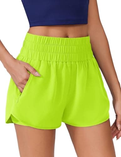 PINSPARK Womens Athletic Running Shorts Workout Gym High Waisted Dolphin Shorts Quick Dry Yoga Active Short with Zip Pocket Neon Green M - Image 1