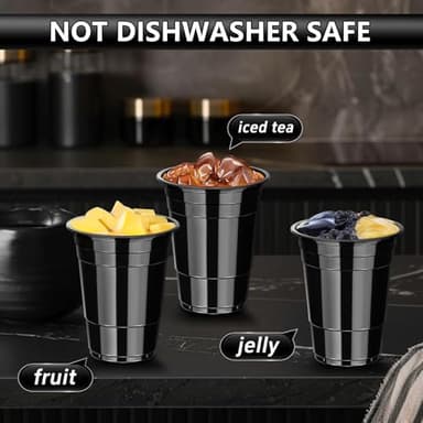 Dualshine 100 Pack Black Plastic Cups 16 oz, Disposable Cups for Party, Heavy Duty Drinking Cups, Halloween Cup for Wedding Birthday Beer Taste Serving Snack Sample Tastings Barbecues Picnic - Image 6