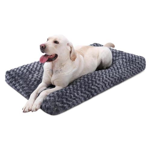 KSIIA Washable Dog Bed Deluxe Plush Dog Crate Beds Comfy Kennel Pad Anti-Slip Pet Sleeping Mat for Large, Jumbo, Medium, Small Dogs Breeds, 41" x 27", Dark Grey - Image 1