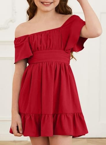 DOKOTOO KIDS Girls Special Occasion Dresses Summer Back Bow Tie Cute Dress Red 12-13 Years - Image 2