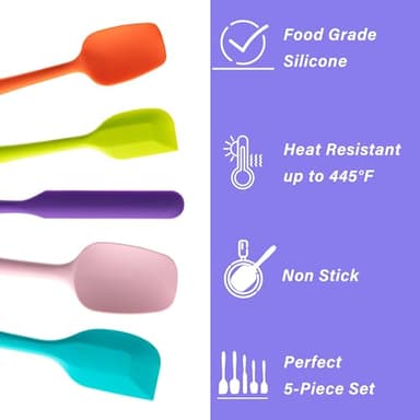 Silicone Spatula Set, 5 Piece Food Grade Rubber Spatulas for Baking, Cooking, and Mixing High Heat Resistant Non Stick Dishwasher Safe BPA-Free (Multicolor) - Image 3