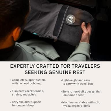 trtl Pillow - Scientifically Proven, Super Soft Neck Support Travel Pillow - Lightweight and Machine Washable - Ergonomic Design for Traveling on Airplanes, Cars, and Trains - Black - Image 4