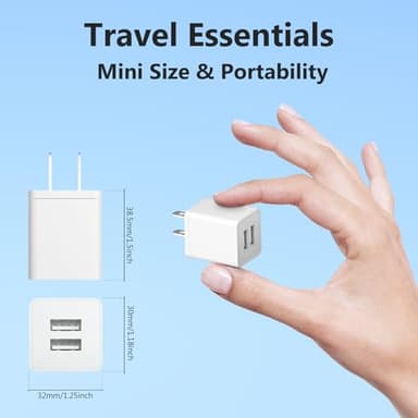 USB Charger Block, 2Pack Portable Chargers Plug, 5V 2.1A Dual USB-A Port Charging Cube,USBA Wall Charge Power Adapter Compatible with iPhone,Android,Garmin Watch,Samsung Watch,PS4 Controller and More - Image 3