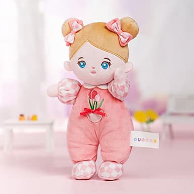 OUOZZZ Soft Baby Doll for Girls - My First Baby Doll Birthday Gifts for Girls Plush Rag Dolls Tulip Pink Dress Toy for Toddlers Kids Infants 10" - Image 2