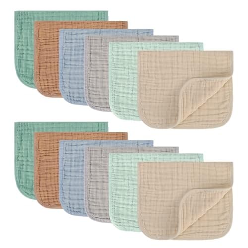 MIGIOL Muslin Burp Cloths 100% Cotton Pack of 12. Soft, Gentle & Absorbent Baby Burp Cloths for Baby Girl & Boys. (Neutral Color 12 Pieces) - Image 1