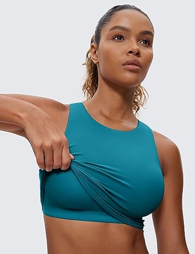 CRZ YOGA Butterluxe Racerback Longline Sports Bras for Women - High Neck Padded Crop Workout Tank Top with Built in Pads Borealis Green X-Small - Image 3