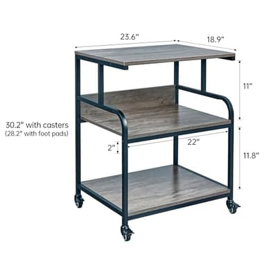 Fannova Large Printer Stand Table 23.6 x18.9 x 30 Inches with Height Adjustable Storage Shelf, 3 Tier Rolling Printer Cart with Wheels for Home Office, Gray - Image 2