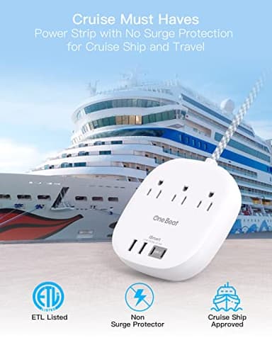 10Ft Flat Plug Power Strip, Ultra Thin Extension Cord - 3 Outlets 4 USB Ports (2 USB C) Desktop Charging Station, Cruise Ship Power Strip with No Surge Protection for Travel, Dorm Room Essentials - Image 5
