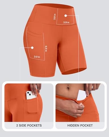 CHRLEISURE Womens Biker Yoga Shorts with Pockets: High Waisted Tummy Control Spandex Workout Athletic Gym Shorts 4 Packs(8'' Black, Orange, Coral Pink, Blue 2XL) - Image 2