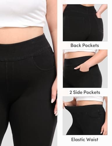 IUGA Plus Size Jeans Jeggings for Women Tummy Control Stretchy Jeans High Waisted Pull on Plus Size Leggings Pants Clothes(Black, 1X) - Image 3