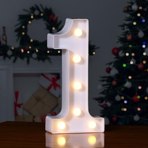 Foaky Decorative Led Marquee Light Up Number, Marquee Light Up Number Sign for Night Light Wedding Birthday Party Christmas Home Bar Decoration Number(1) - Image 1