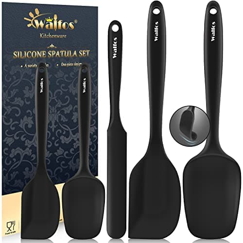 Walfos Silicone Spatula Set of 5 - (600°F) High Heat Resistant Kitchen Scraper Spatulas, One-Pieces Seamless Design, Perfect for Cooking Mixing & Baking - BPA Free and Dishwasher Safe,black - Image 1