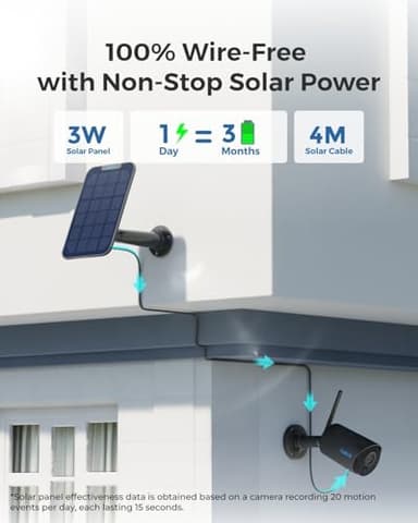 REOLINK 2K 3MP Solar Security Camera, Wireless Home Security Camera Outdoor Indoor, IR Night Vision, Human/Car Detection, 2.4G WiFi, Local Storage, No Monthly Fee, Support Home Hub, Argus Eco+SP Black - Image 3