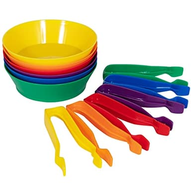 edxeducation Sorting Bowls & Tweezers | Set of 12 | 18m+ | 6 Colors | Counting and Sorting Toy for Toddlers | Early Math and Fine Motor Skills - Image 1