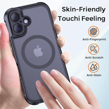 Thomo Magnetic for iPhone 16 Case, [Full Camera Protection] [Compatible with Magsafe] Military-Grade Shockproof, Anti-Fingerprint Translucent Matte Phone Case,Black - Image 6