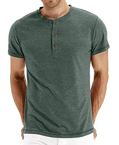NITAGUT Mens Fashion Casual Front Placket Basic Short Sleeve Henley T-Shirts (L, 00 Green) - Image 1