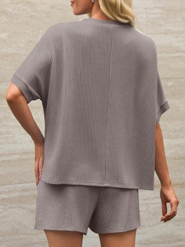 Imily Bela Womens 2 Piece Outfits 2025 Oversized Summer Short Sets Casual Beach Ribbed Short Sleeve Matching Set - Image 4