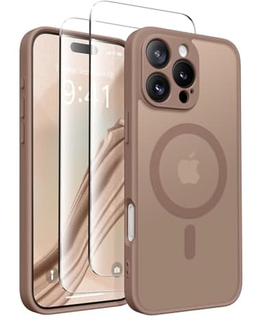 CAPRARO Magnetic Compatible with iPhone 16 Pro Case, Upgraded [Full Camera Protection] [Compatible with MagSafe] Protective Translucent Matte Women Girl Phone Case Cover, Brown - Image 1