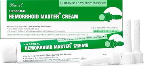 Ebanel 5% Lidocaine Hemorrhoid Treatment Cream with Witch Hazel, Phenylephrine, Horse Chestnut, Vitamin B6, Zinc Oxide, External and Internal Hemorrhoids Treatment Burn Itch Pain Relief Anal Cream - Image 1