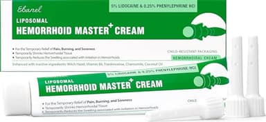 Ebanel 5% Lidocaine Hemorrhoid Treatment Cream with Witch Hazel, Phenylephrine, Horse Chestnut, Vitamin B6, Zinc Oxide, External and Internal Hemorrhoids Treatment Burn Itch Pain Relief Anal Cream - Image 1