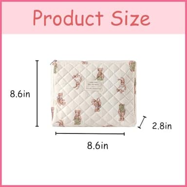 uekeboag Quilted Cotton Makeup Bag,Coquette Quilted Toiletry Bag for Women and Girls,Floral Coquette Pouch,Cute Kawaii Travel Cosmetic Bags(White Bear) - Image 3