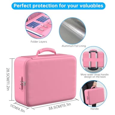 ENGPOW 5200°F Fireproof Document Bag with Lock, Upgraded Heat Insulated Fireproof＆Waterproof Box 8 Layers Document Organizer, Portable Home Travel Safe Storage Box for Important Files, Laptop, Pink - Image 8
