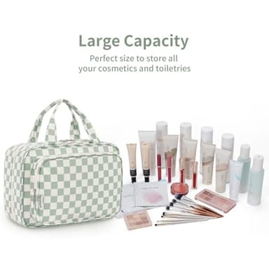 Narwey Travel Toiletry Bag for Women Large Hanging Makeup Bag Organizer Toiletries Bag for Full Size Essentials Accessories Cosmetics (Mint Green Checkerboard (Large)) - Image 6