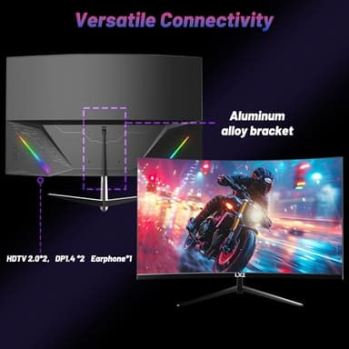 LXZ Curved 32 Inch Gaming Monitor 1500R, 2K QHD 180hz Frameless Display 99% sRGB, 178°Wide Viewing Angle, Display Port HDMI - Black - Image 5