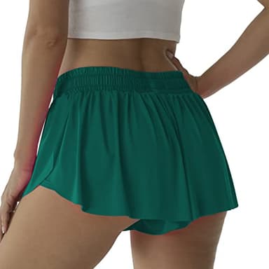 Flowy Athletic Shorts for Women Running Tennis Butterfly Shorts Girls 2-in-1 Double Layer Quick-Drying Comfy Shorts (Forest Green, X-Small) - Image 2