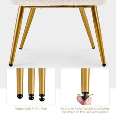 Yaheetech Boucle Accent Chair and Ottoman Set, Sherpa Armchair with Golden Metal Legs, High Back Reading Chair and Footstool for Living Room, Bedroom, Lounge, Ivory - Image 8