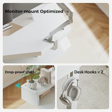 Agilestic L Shaped Standing Desk, Adjustable Height Corner Gaming Desk with Shelf, Sit Stand Up Desk, 63 x 55 Inch Home Office Computer Table, White - Image 5