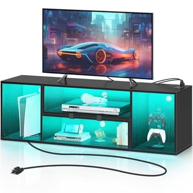 Rolanstar Deformable TV Stand with LED Strip & Power Outlets, Modern Entertainment Center for 45/50/55/60/65/70 inch TVs, Gaming Media 2 Pieces Console Cabinet, Black - Image 6
