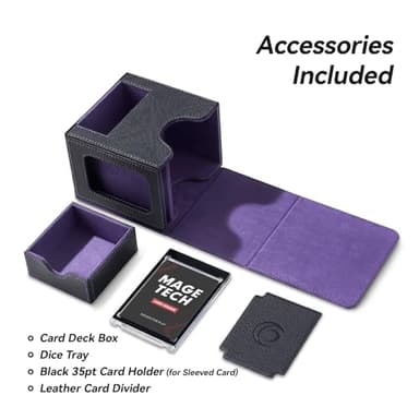 Mage Tech Card Deck Box for MTG Commander - Patented Design, Commander Display, Fits 100 Double-Sleeved Cards, 35pt Card Brick & Dice Tray - Black/Purple - Image 6
