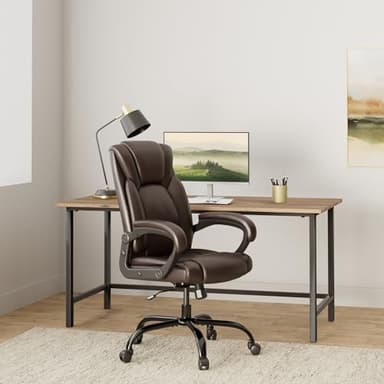OUTFINE Office Chair Executive Office Chair Desk Chair Computer Chair with 5-Year hydrolysis-Resistant Leather Spring Cushion Ergonomic Support Tilting Function Upholstered in Bonded Leather (Brown) - Image 2