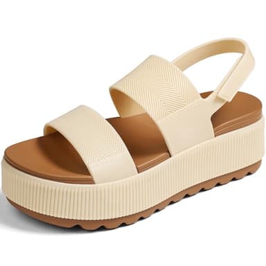 Lovee Cosee White Platform Sandals for Women 2025 Flatform Water Sandals Chunky Wedge Lug Sole Lightweight Comfortable Summer Outfit Walking Beach Vacation Essentials Trendy Shoe Resort Wears Size 8.5 - Image 1